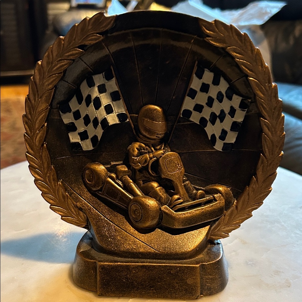 Bronze Racing Kart Sculpture Trophy Accent